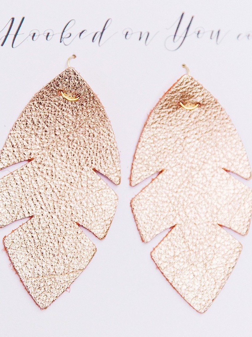 Rose Gold Palm Leather Earrings product image (2)