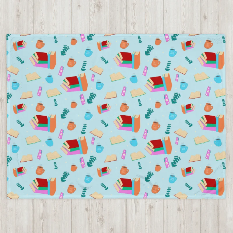 Cozy Book Lovers Pattern Throw Blanket- Blue Background product image (2)