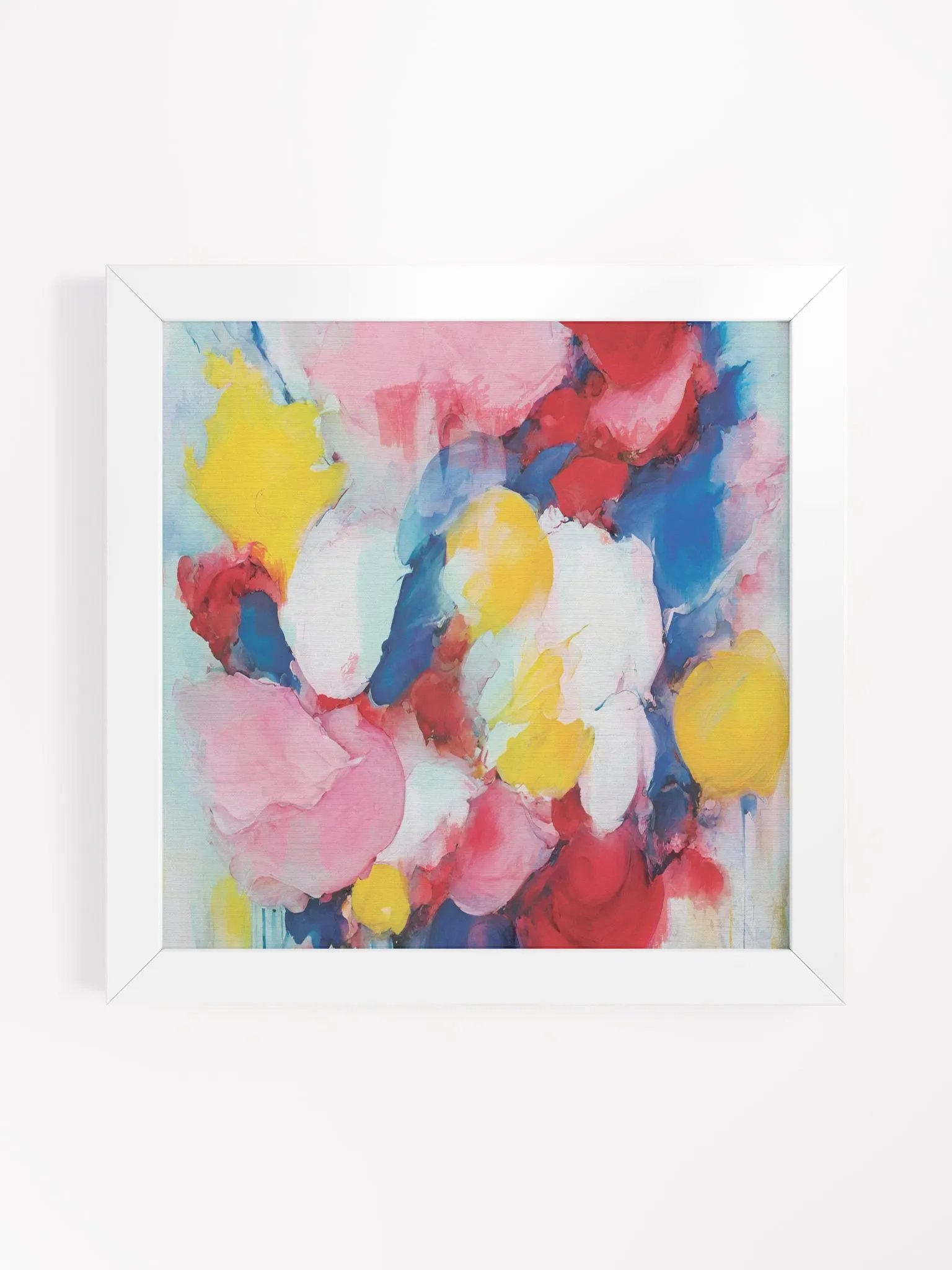 Square colorful abstract textured art print yellow, blue, pink, red and white product image (42)