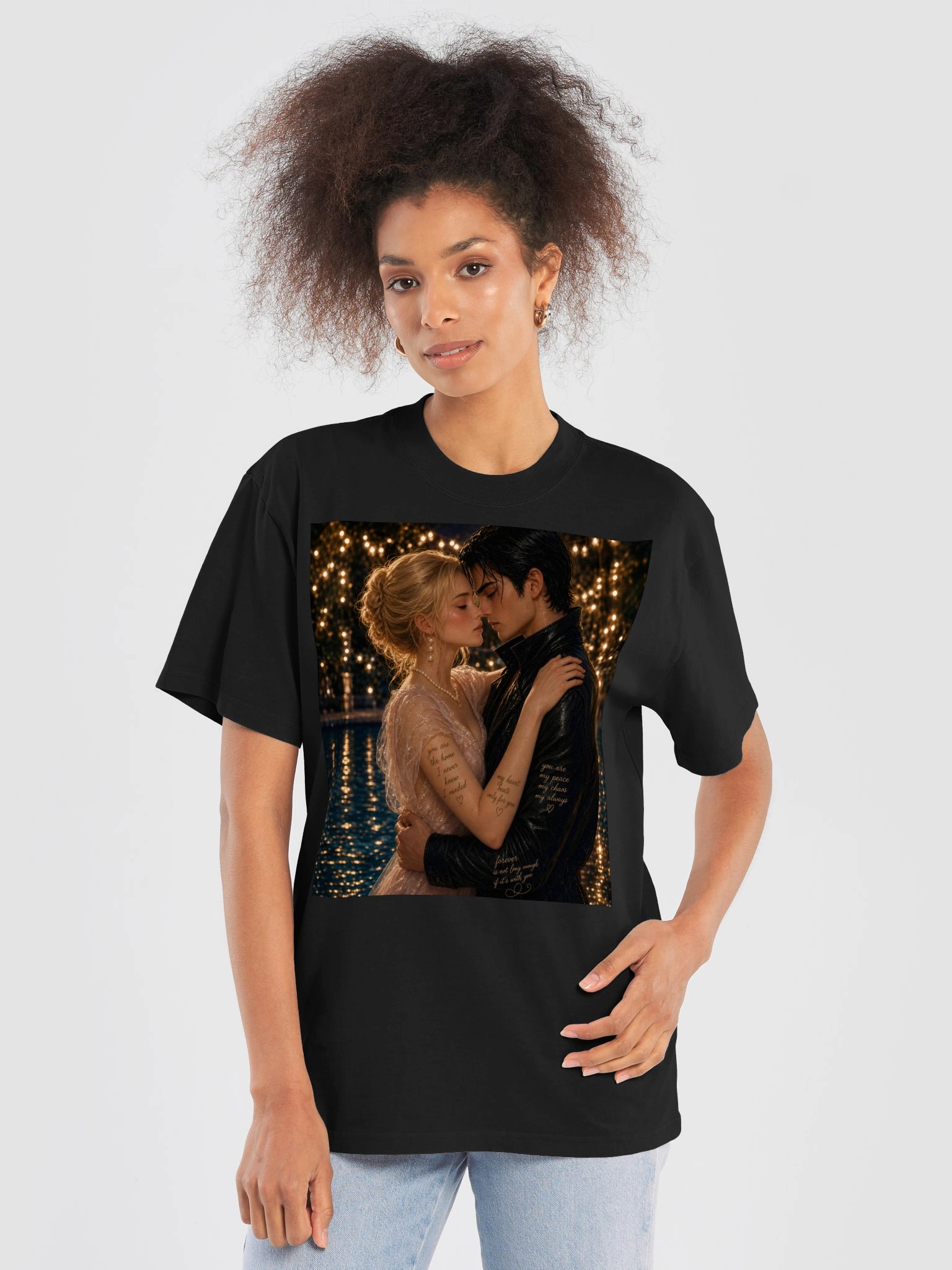 Cinematic Romantic Couple Oversized T-Shirt | Dark Romance Love Art Gift product image (5)