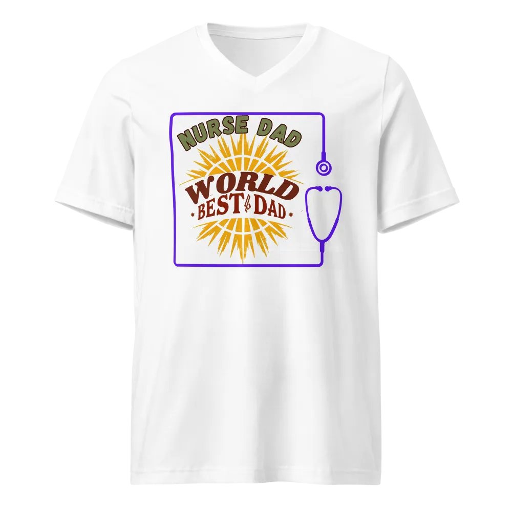 Sunburst Stethoscope, Nurse Dad World's Best V-Neck Tee product image (5)