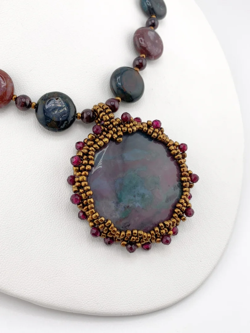 Fancy Jasper and Garnet Bezeled Pendant Necklace Set product image (4)