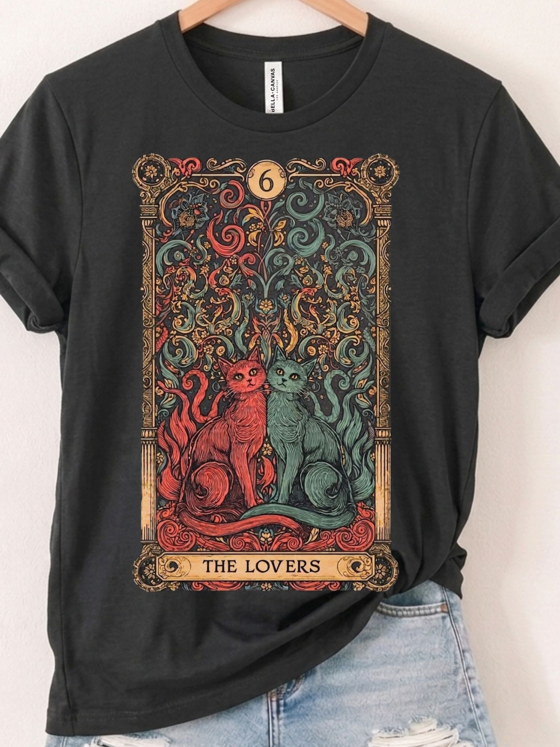 Cat Tarot Shirt, The Lovers Tarot Card Tee, Mystical Cat Graphic product image (1)