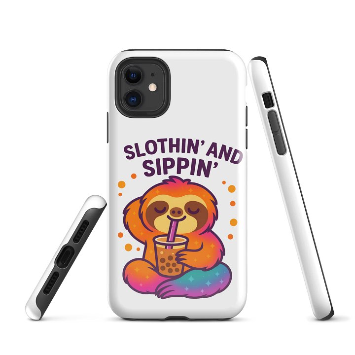 Slothin’ and Sippin’ – Funny Sloth iPhone Case | Bubble Tea Lover Tough Phone Case – Sloths Having Snacks Collection product image (1)