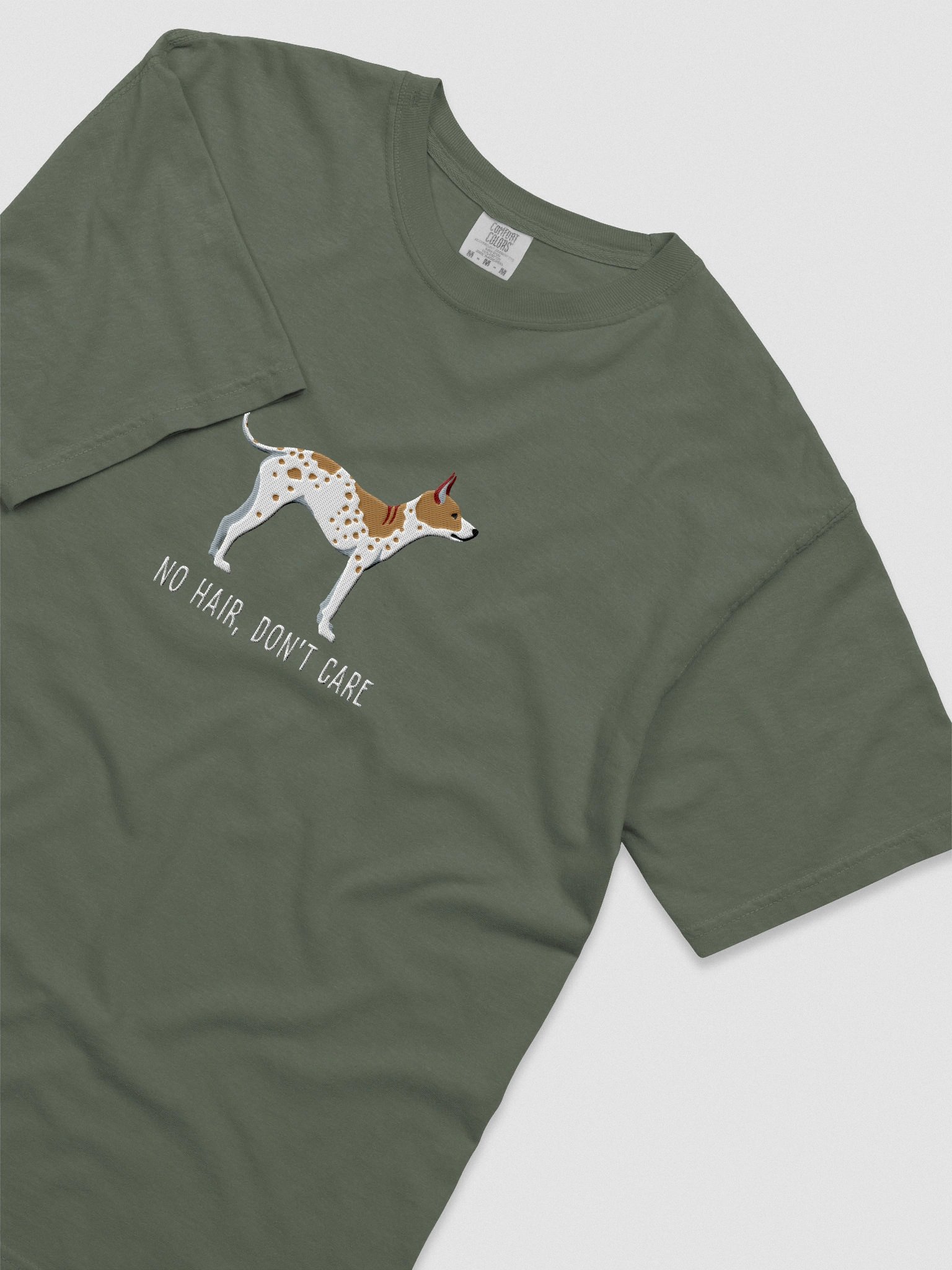 No Hair, Don't Care T-Shirt(Embroidered) of an American Hairless Terrier(Brown & White) product image (8)