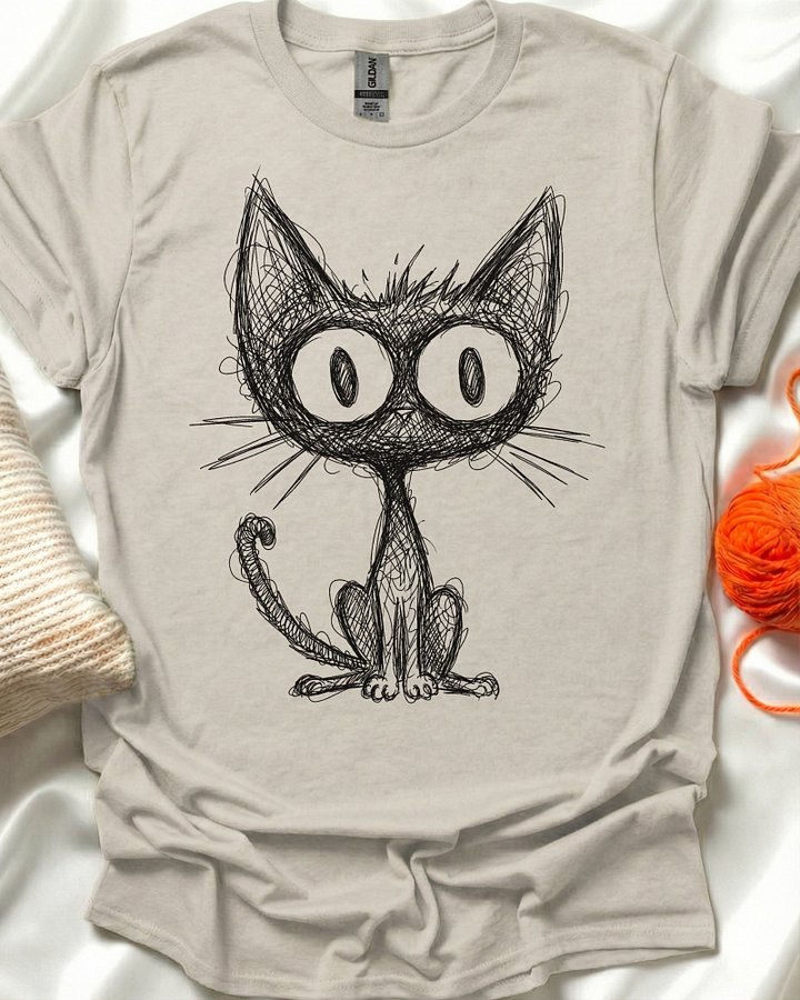 Whiskered Sketch Doodle Cat T-Shirt product image (1)