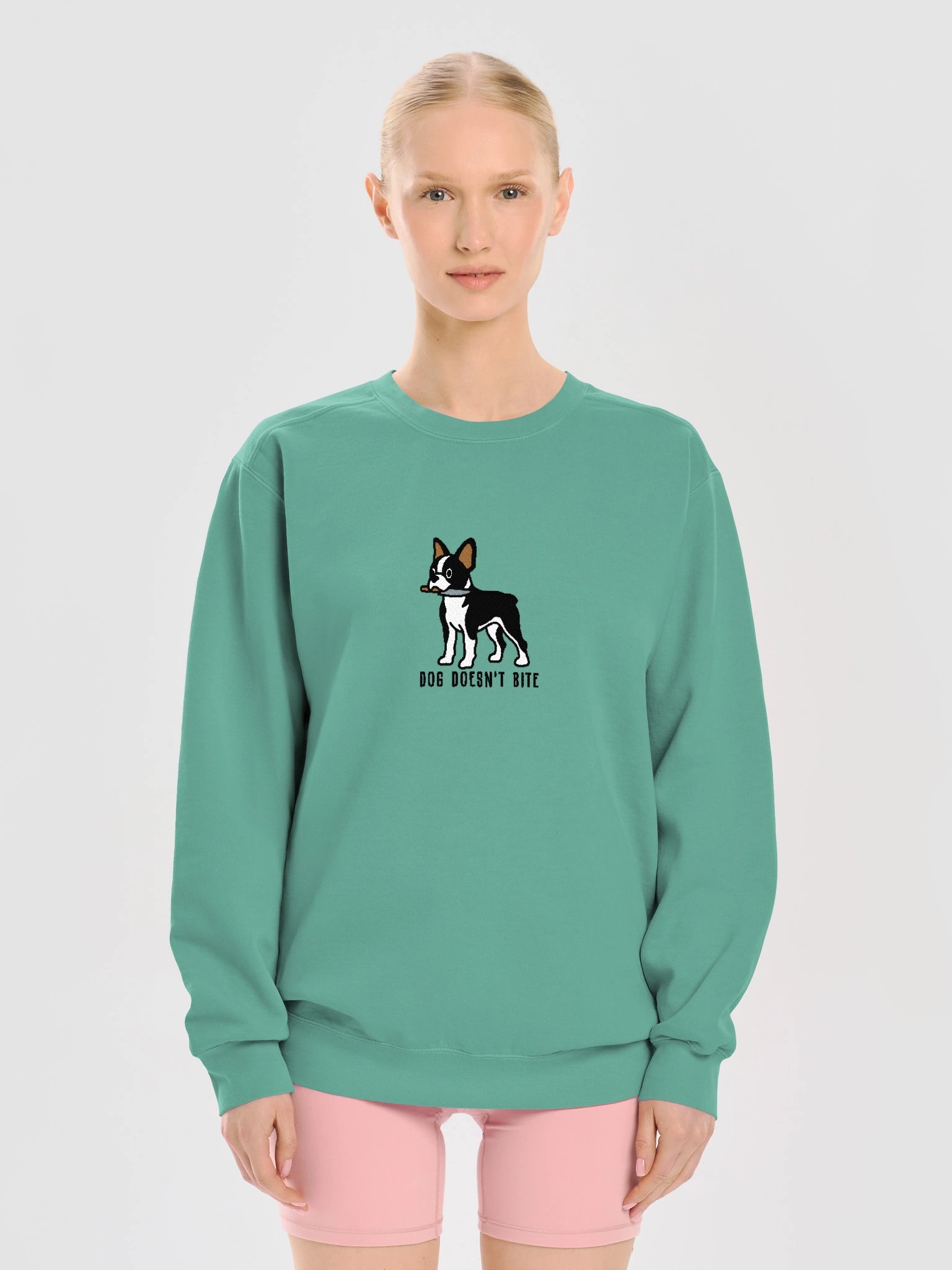 Dog Doesn't Bite Funny Chibi-Style Embroidered Premium Sweatshirt for Boston Terrier(Black and White) Owners product image (29)