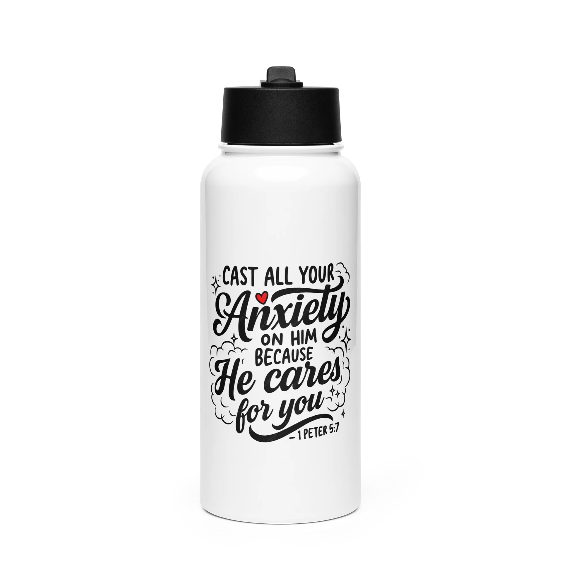 Cast All Your Anxiety Stainless Steel Insulated Water Bottle — 1 Peter 5:7 product image (1)