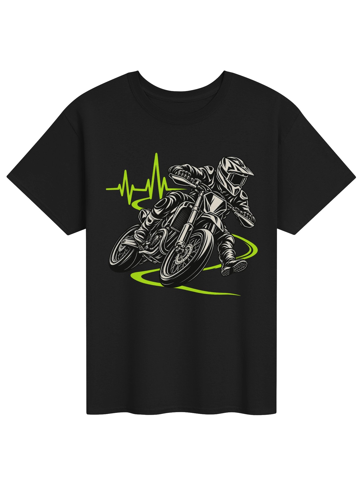 Supermoto Heartbeat – Green Pulse Motorcycle T-Shirt product image (1)