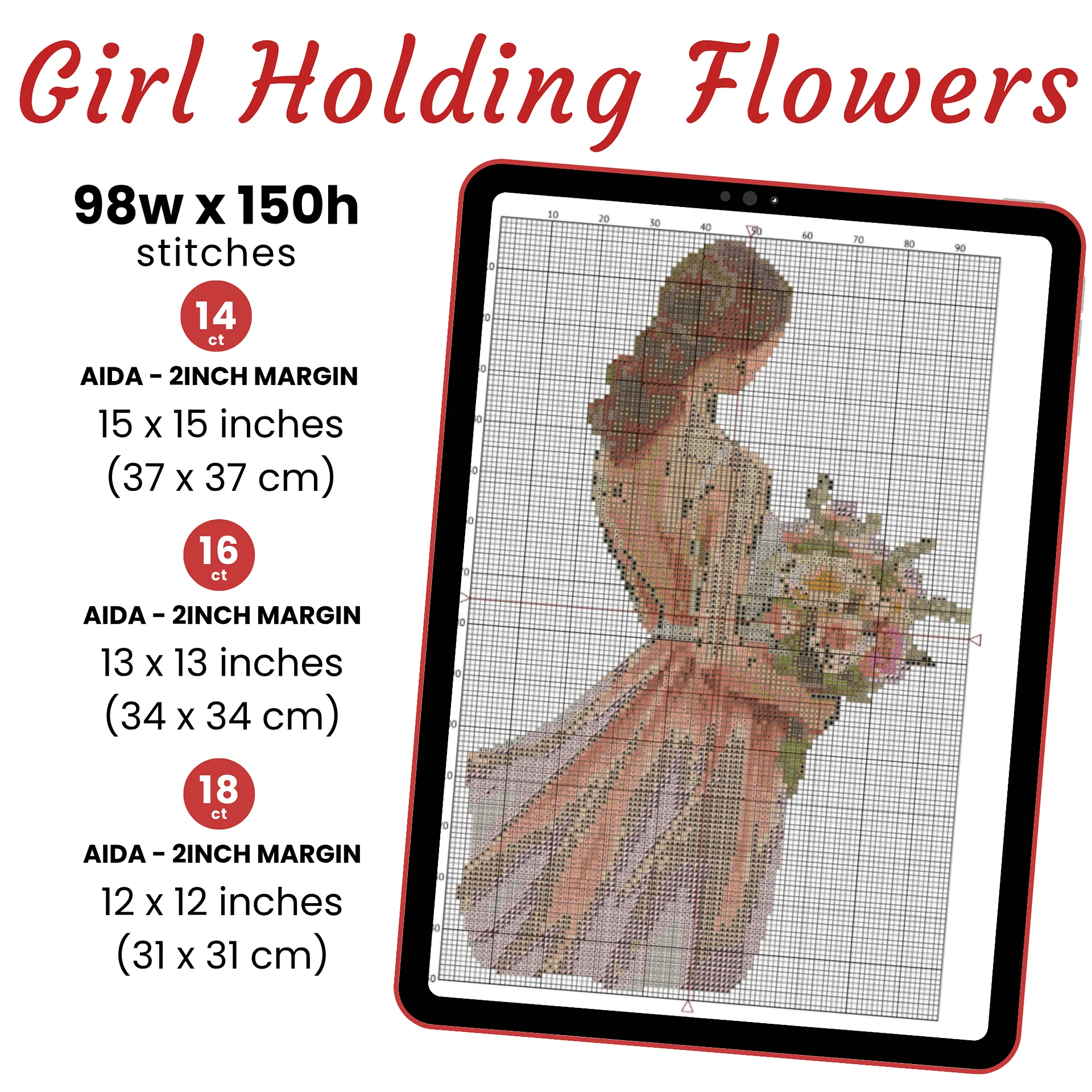 Girl Holding Flowers Cross Stitch Pattern product image (2)