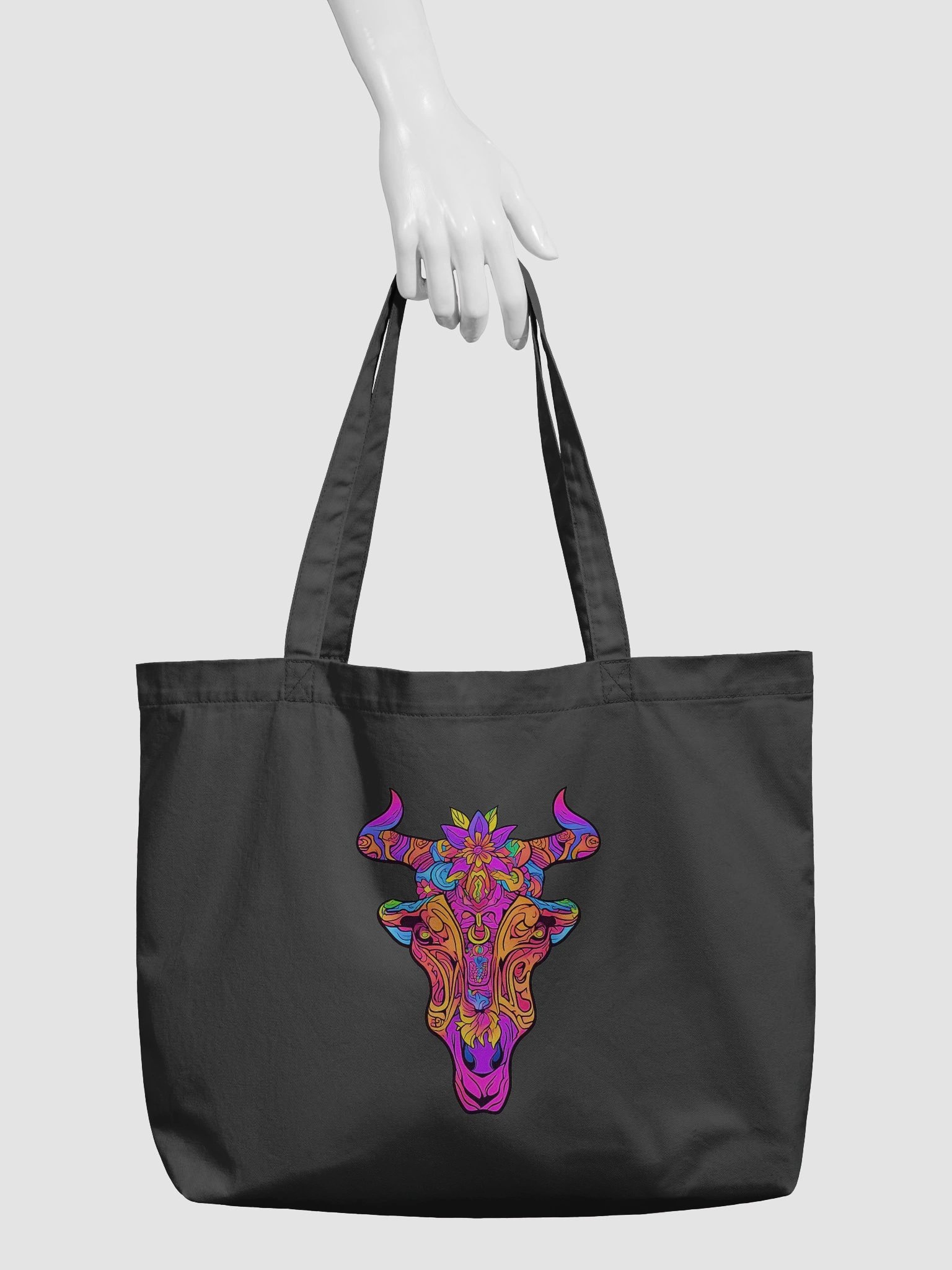 Neon Bull Skull - Eco-conscious Organic Cotton Tote product image (4)