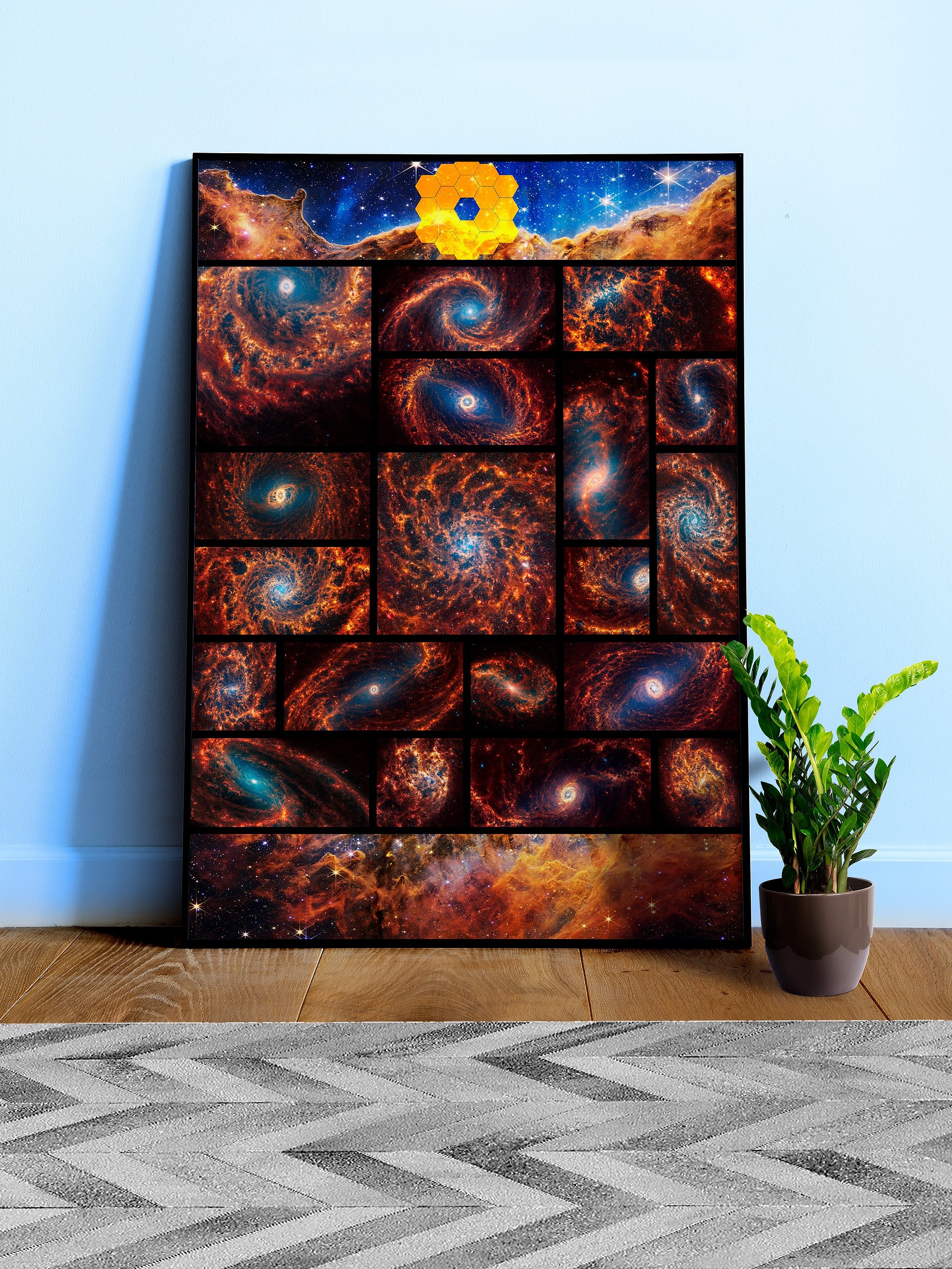 19 Spiral Galaxies + Cosmic Cliffs, Carina Nebula (James Webb/JWST) — space poster product image (3)