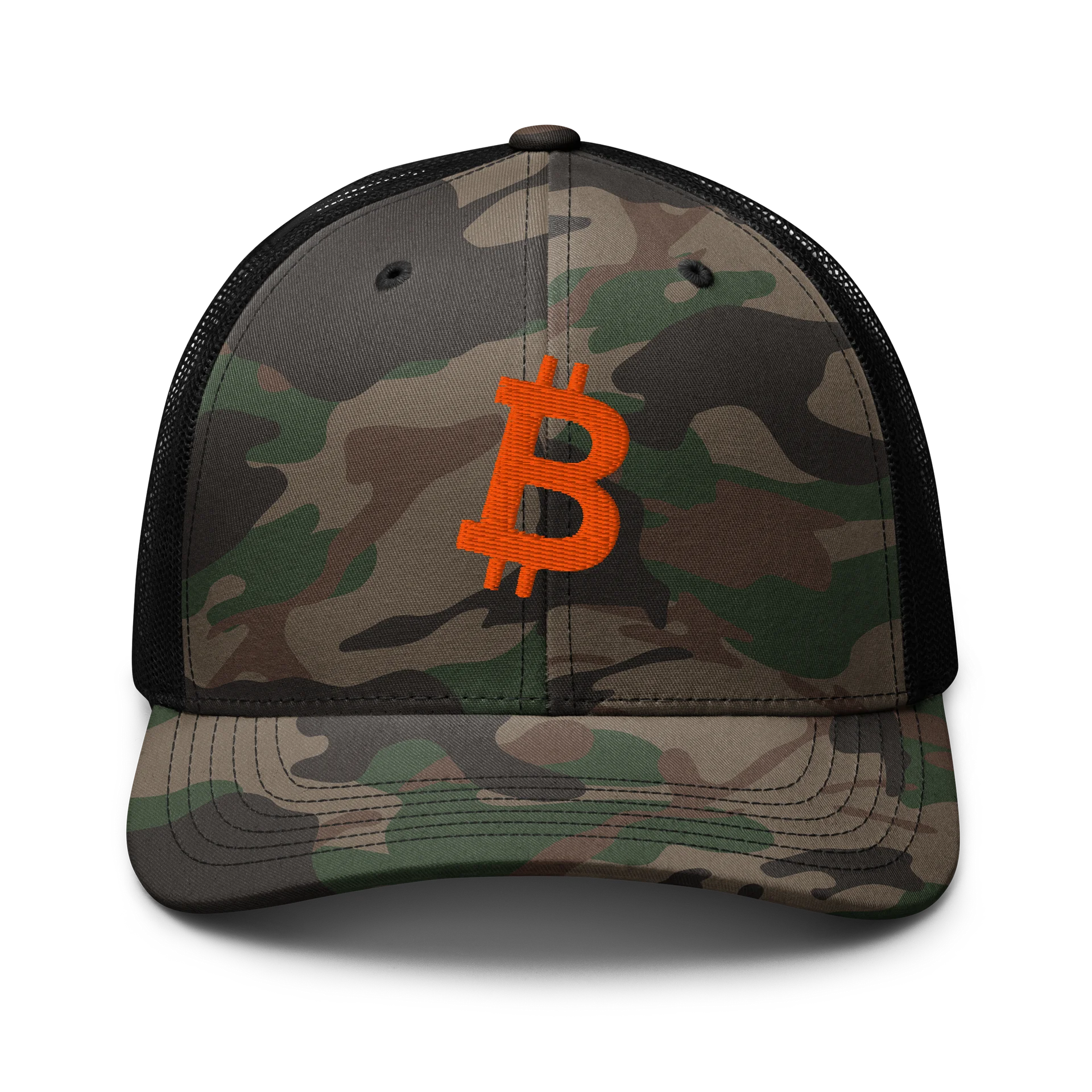 Orange Bitcoin Logo Camo Trucker Hat product image (1)