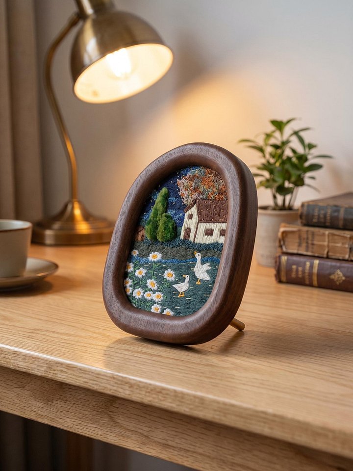 Ducks of Brugge Embroidery Wall Art - Completed Full-Stitch Textile Painting (9x12.5cm) product image (2)