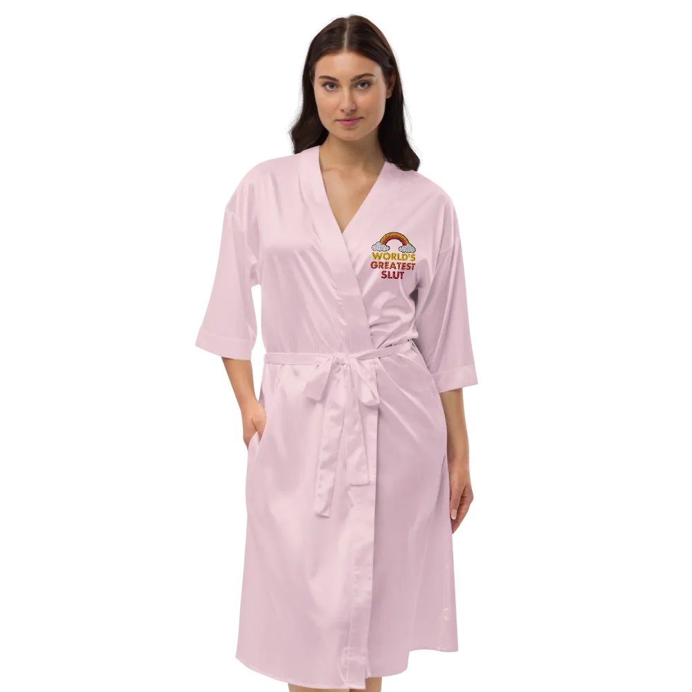 World's Greatest Slut embroidered satin robe product image (4)