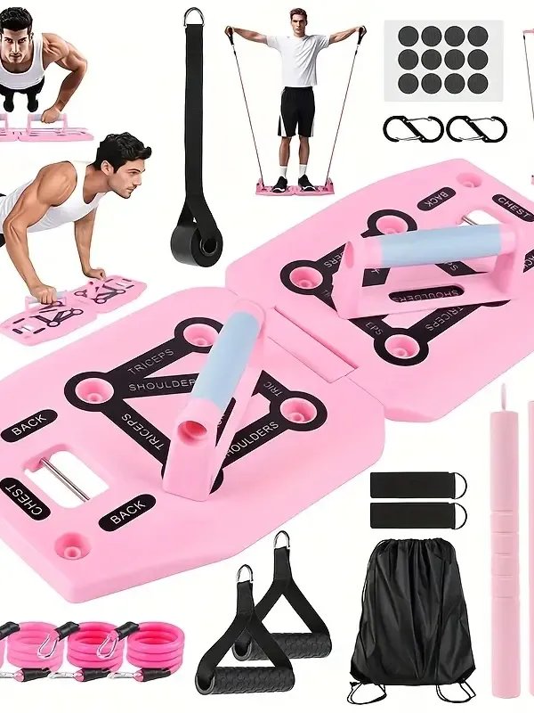 Home Gym Exercise Equipment - Portable Workout System 17 Fitness Accessories 9 In1 Push Up Board Set, Resistance Bands with Pilates Bar Strength Training Abs Shoulders Back Butt product image (2)