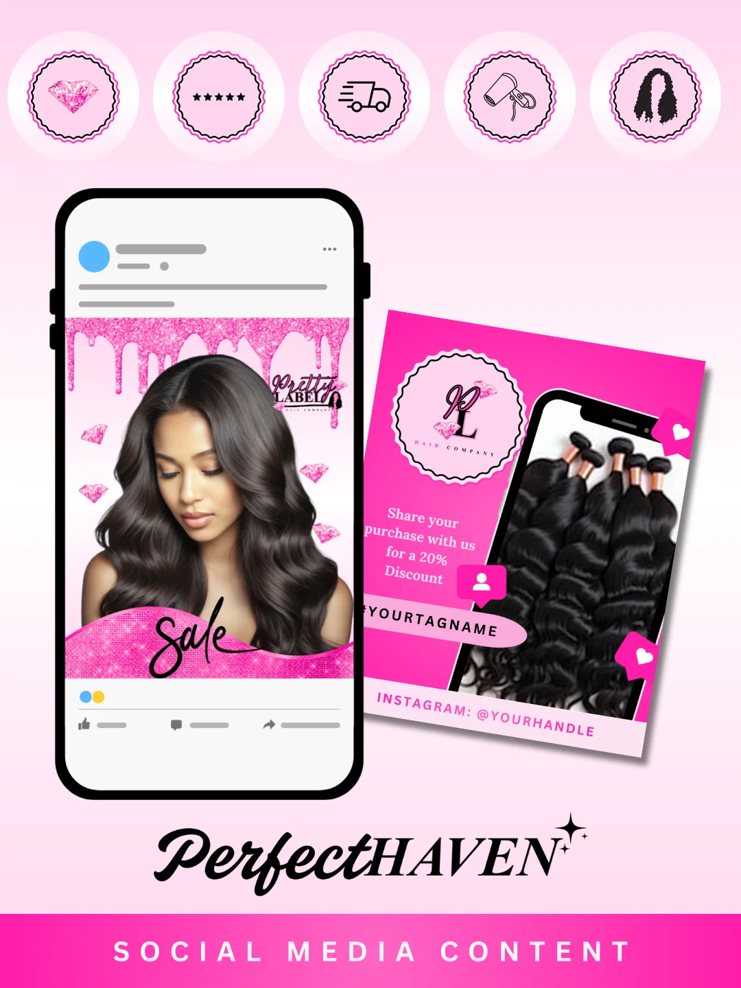 Pretty Label Hair Company Theme Branding Set - Easy Edit in Canva product image (4)