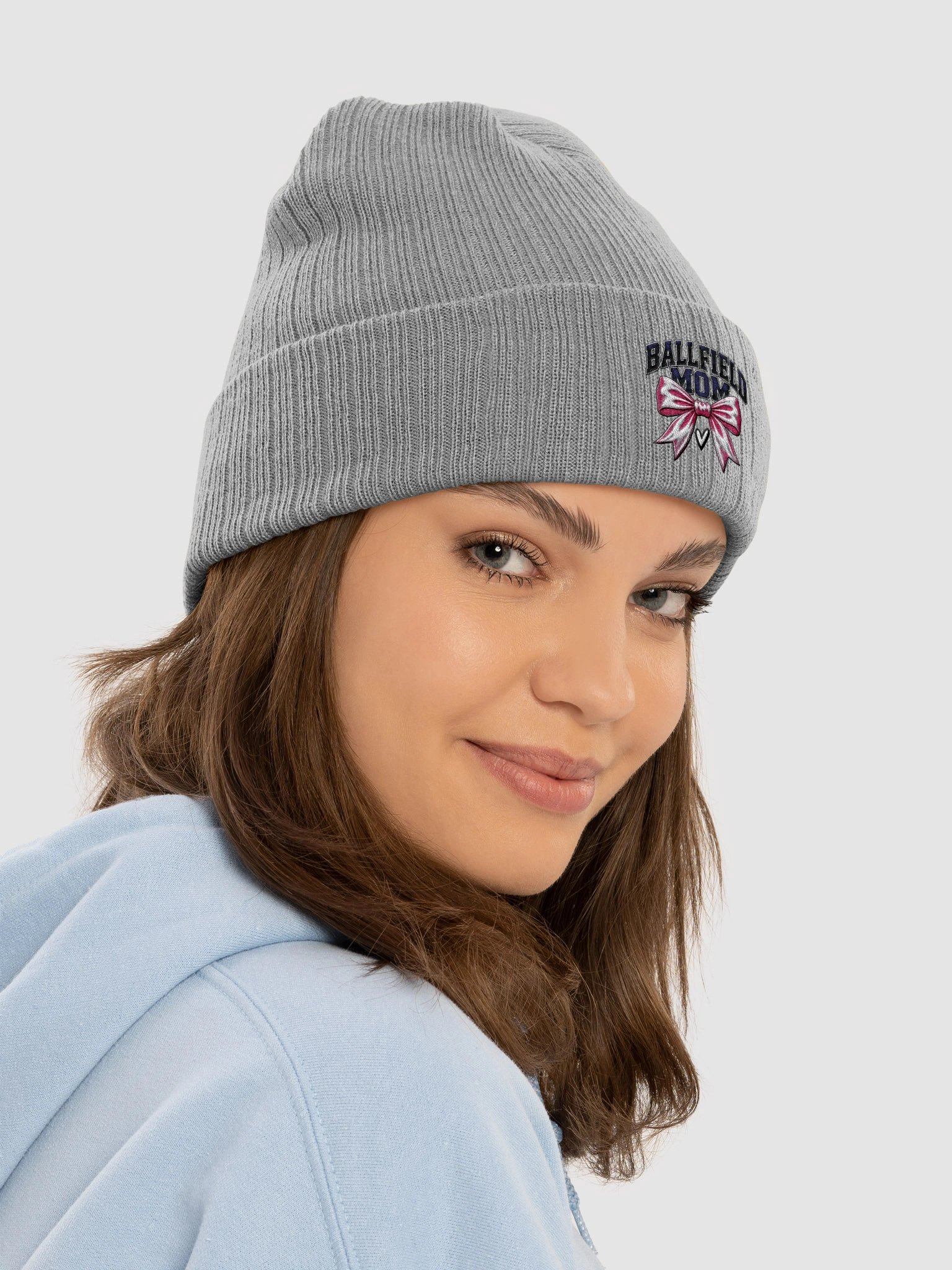 Ballfield Mom Pink Bow Ribbed Beanie | Game Day Hat product image (6)