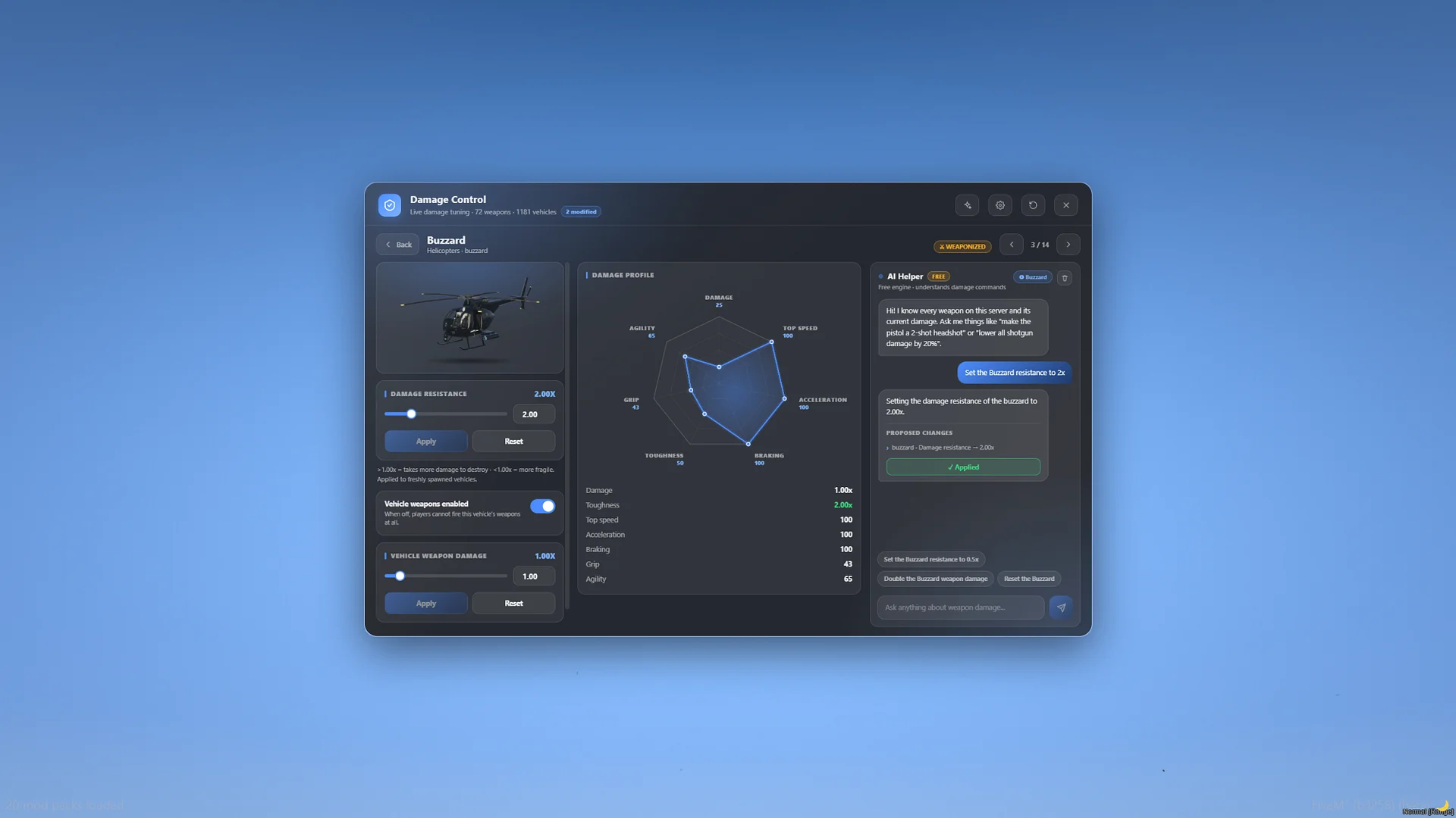 FiveM Weapon & Vehicle Damage Script 🔧 Live Tuning, Per-Weapon Editor & AI Assistant (ESX/QB/QBox) product image (5)