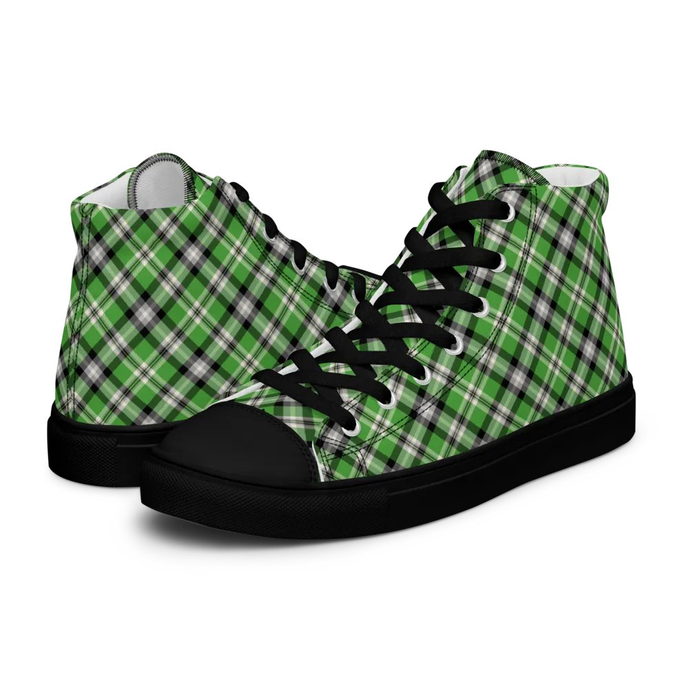 Bright Green Plaid Men's High Top Shoes product image (8)