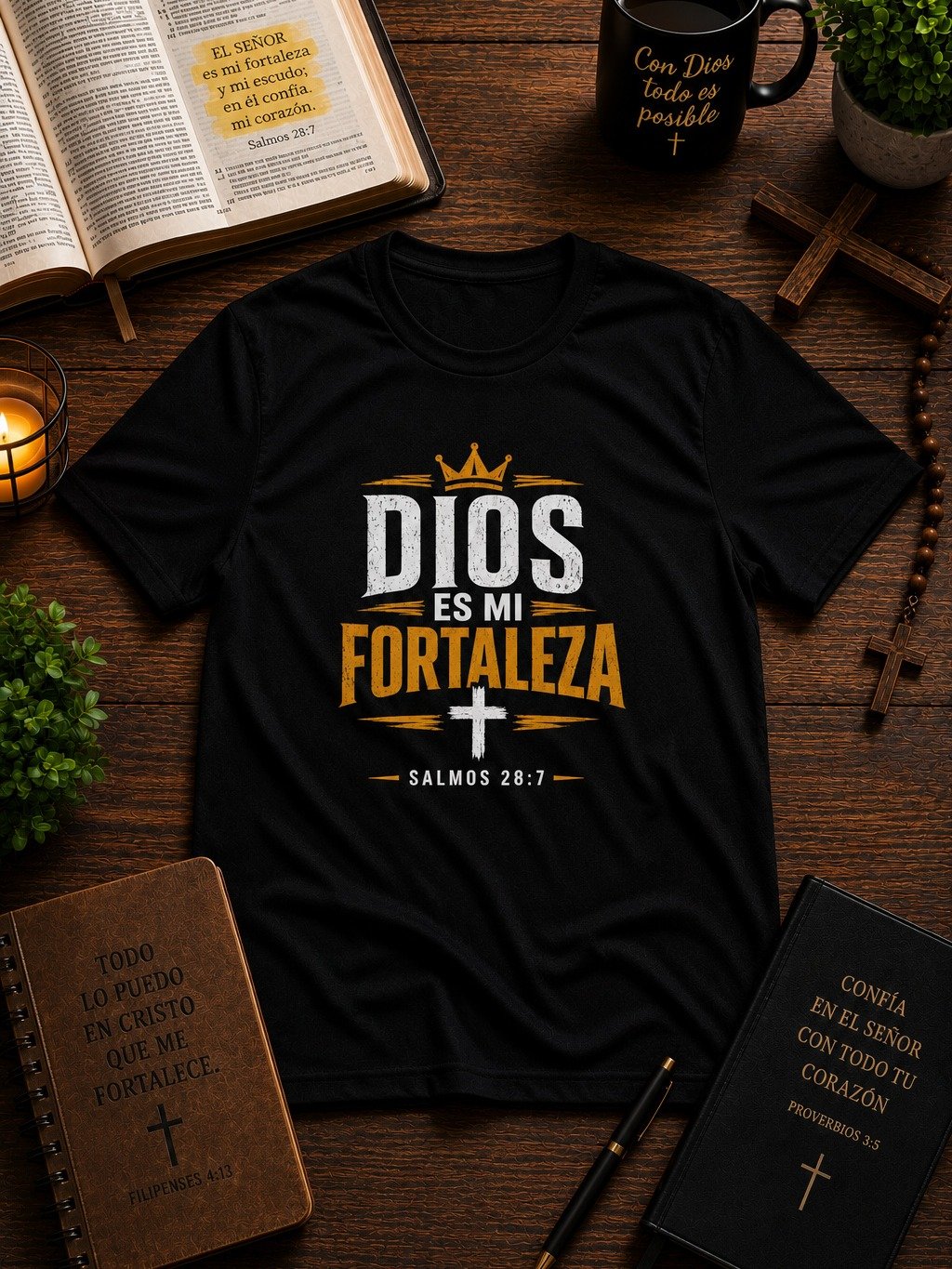 Dios Es Mi Fortaleza – Salmos 28:7 | Camiseta Cristiana Inspiradora para Hombre y Mujer product image (1)