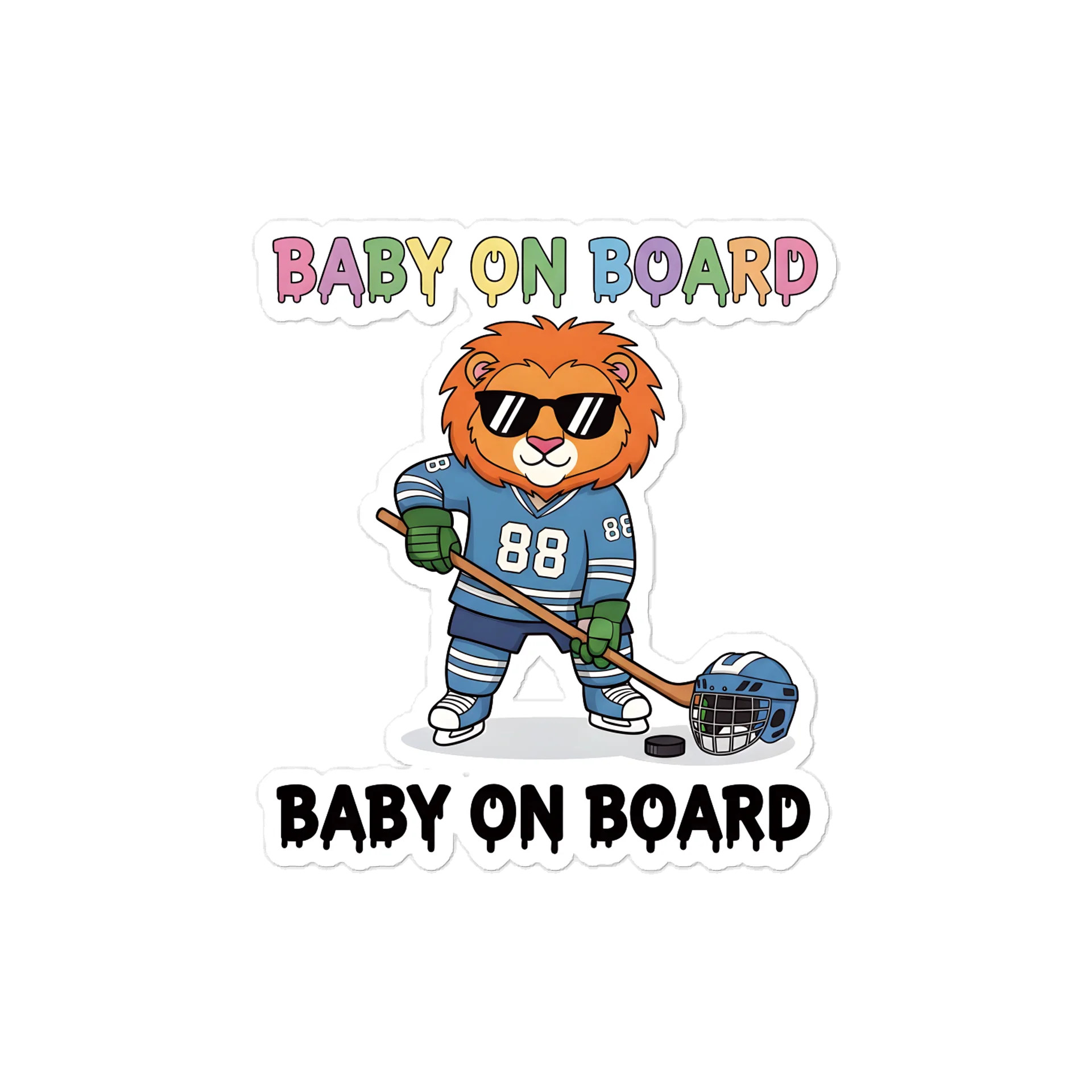 Funny Lion Hockey Baby on Board Sticker - 5x5 Weatherproof Vinyl Car Decal - Premium Sporty Lion Hockey Gift product image (1)