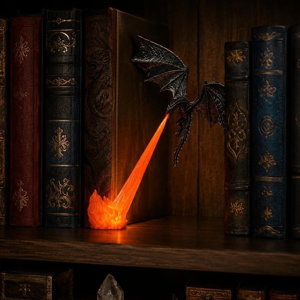 Dragon Bookshelf Nook Light, 3D Printed Fire-Breathing Fantasy Shelf Decor product image (7)