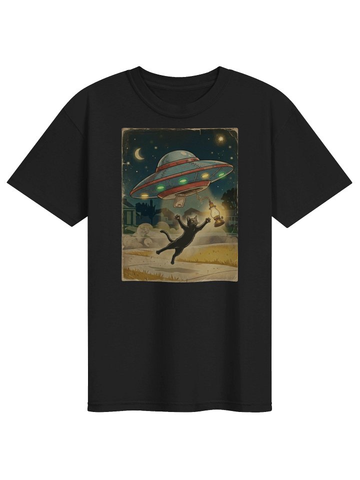 Alien Spaceship Black Cat T-shirt product image (1)