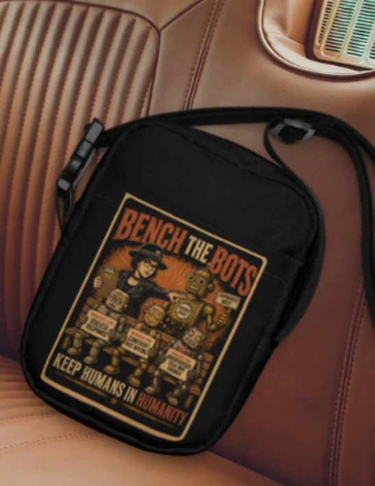 Bench the Bots Utility Crossbody Bag | Retro AI Protest Bag product image (1)