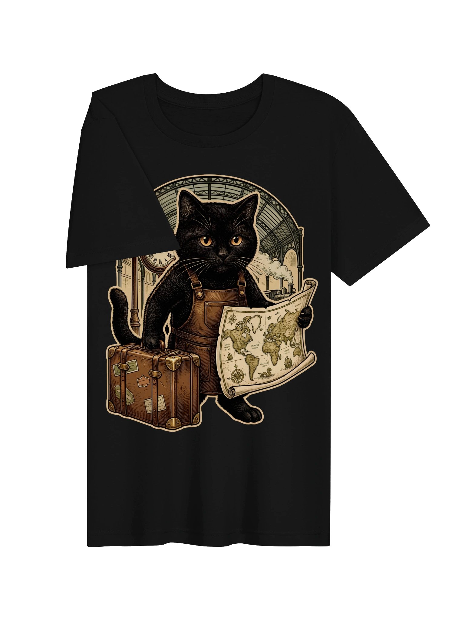 Traveler Cat Vintage Graphic Tee - Vintage Explorer Black Cat Shirt product image (11)