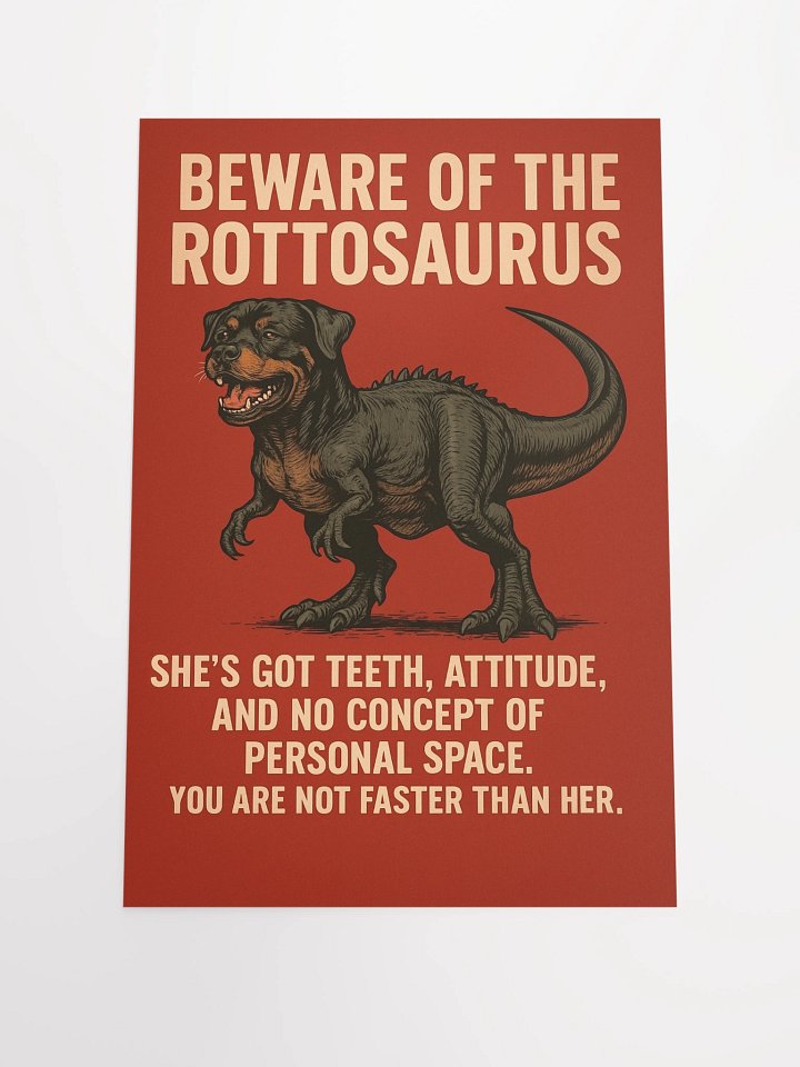 BEWARE OF THE ROTTOSAURUS POSTER (FEMALE ROTTWEILER VERSION) product image (3)