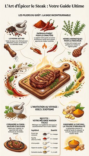 Épicer un steak à la perfection est un art : poivre moulu à la dernière minute, paprika fumé, herbes comme le thym et le roma...