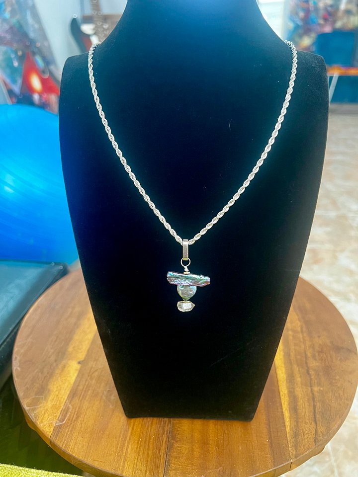 Iridescent Keshi Pearl, Coin Pearl, Herkimer, Pyrite necklace product image (1)
