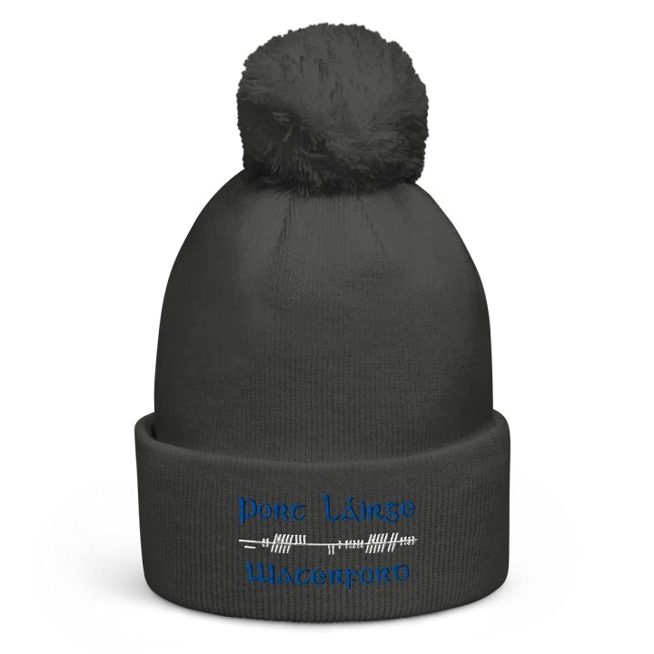 Waterford/Port Láirge, Orthodox style Ogham, blue and white, embroidered Pom-Pom Beanie product image (4)