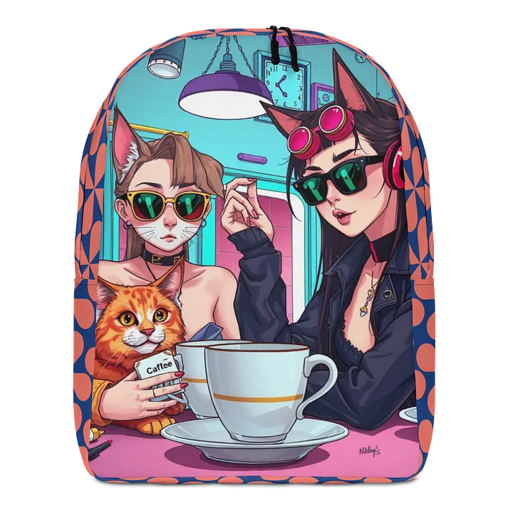 Minimalist Backpack - Cyberpunk Cat Girlfriends Coffee Break product image (1)
