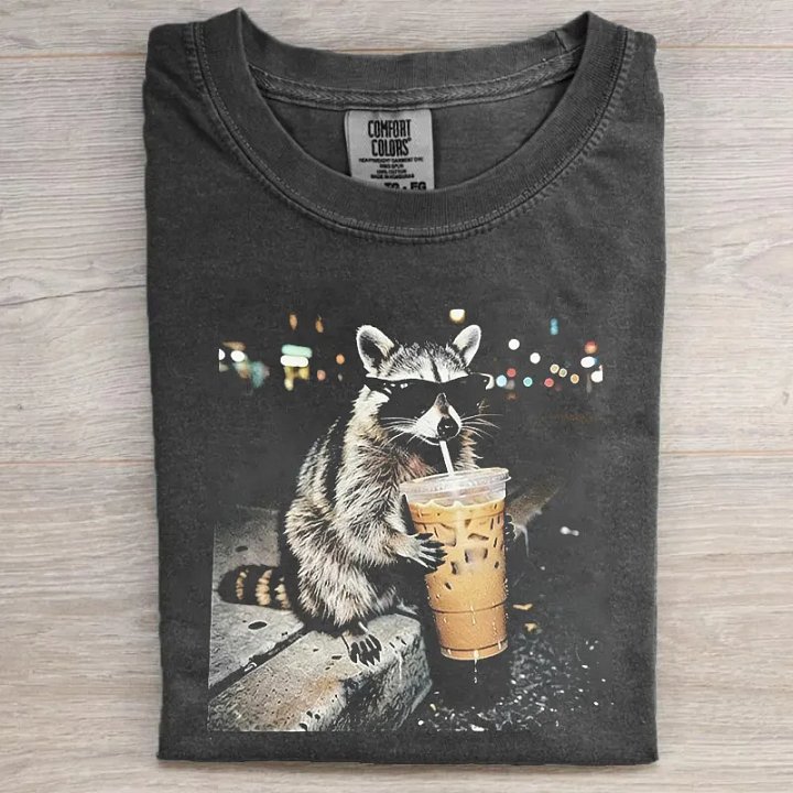 Funny Raccoon Drinking Iced Coffee T-shirt product image (13)