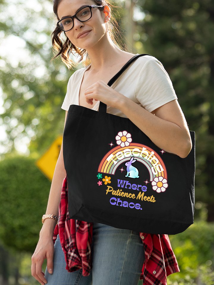 Bunny Teaching Where Patience Meets Chaos, Teachers Eco Tote Bag product image (1)
