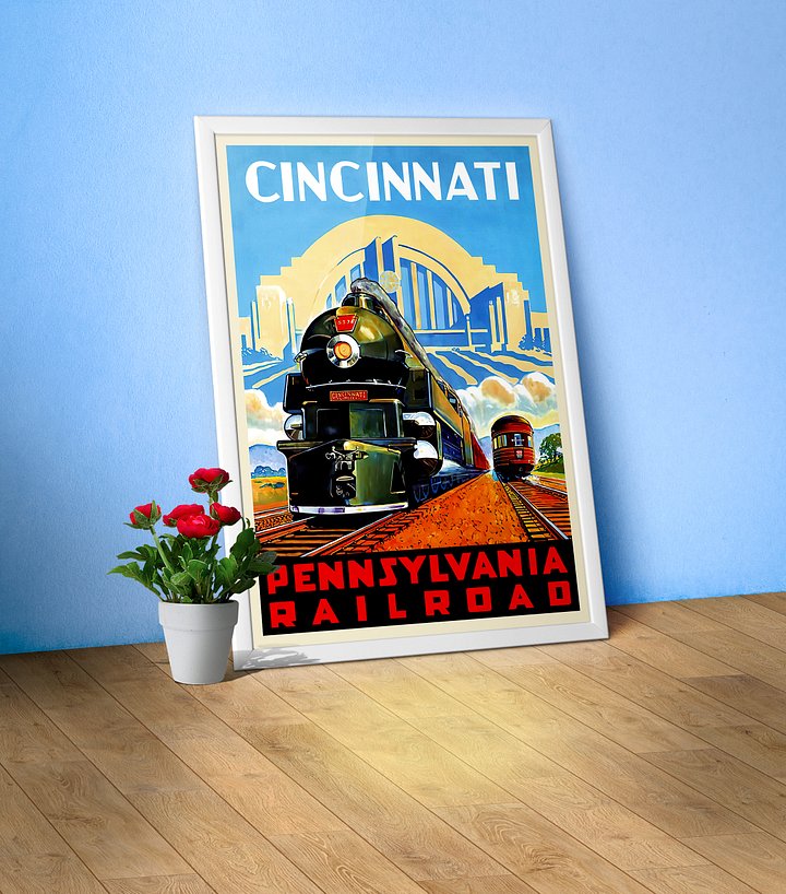 Cincinnati Pennsylvania Railroad, 1950s — retro train poster, vintage train art, train print, retro travel wall art product image (1)