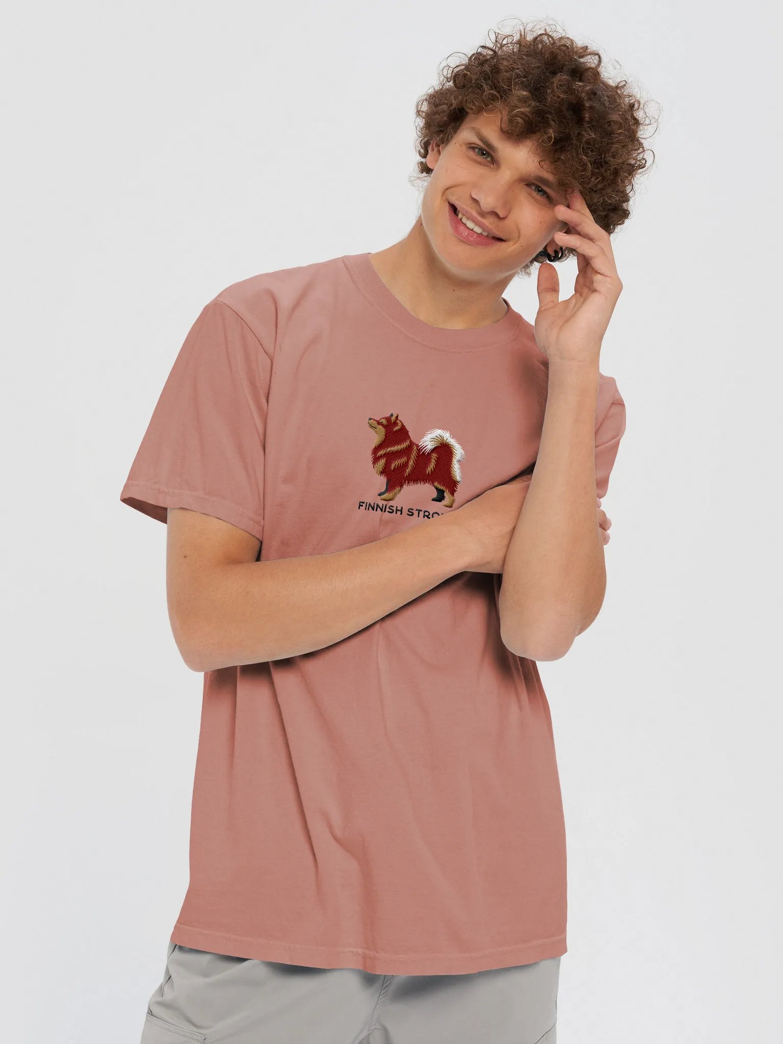 Finnish Strong T-Shirt(Embroidered) of a Finnish Lapphund(Red & Tan) product image (2)