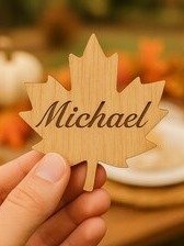 Engraved Wood Fall Wedding Place Cards: Rustic Leaf, Pumpkin, Acorn product image (2)