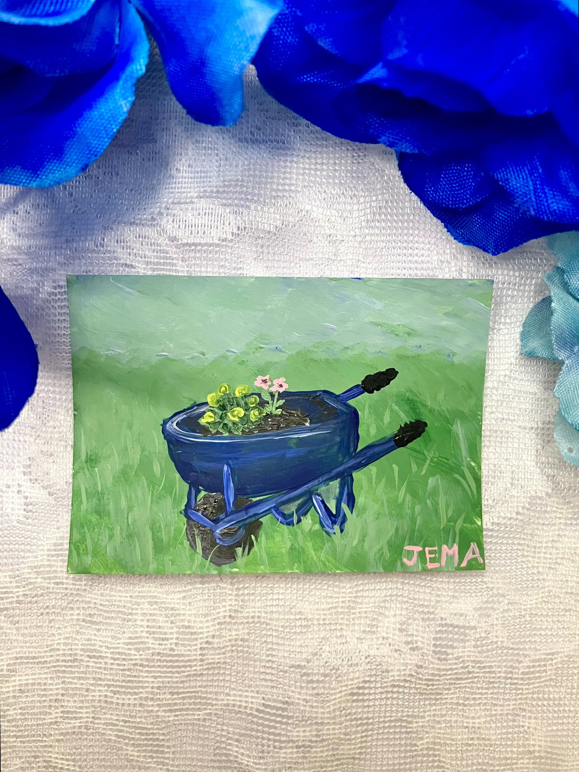 Wheelbarrow Garden ACEO Original Acrylic Painting product image (3)