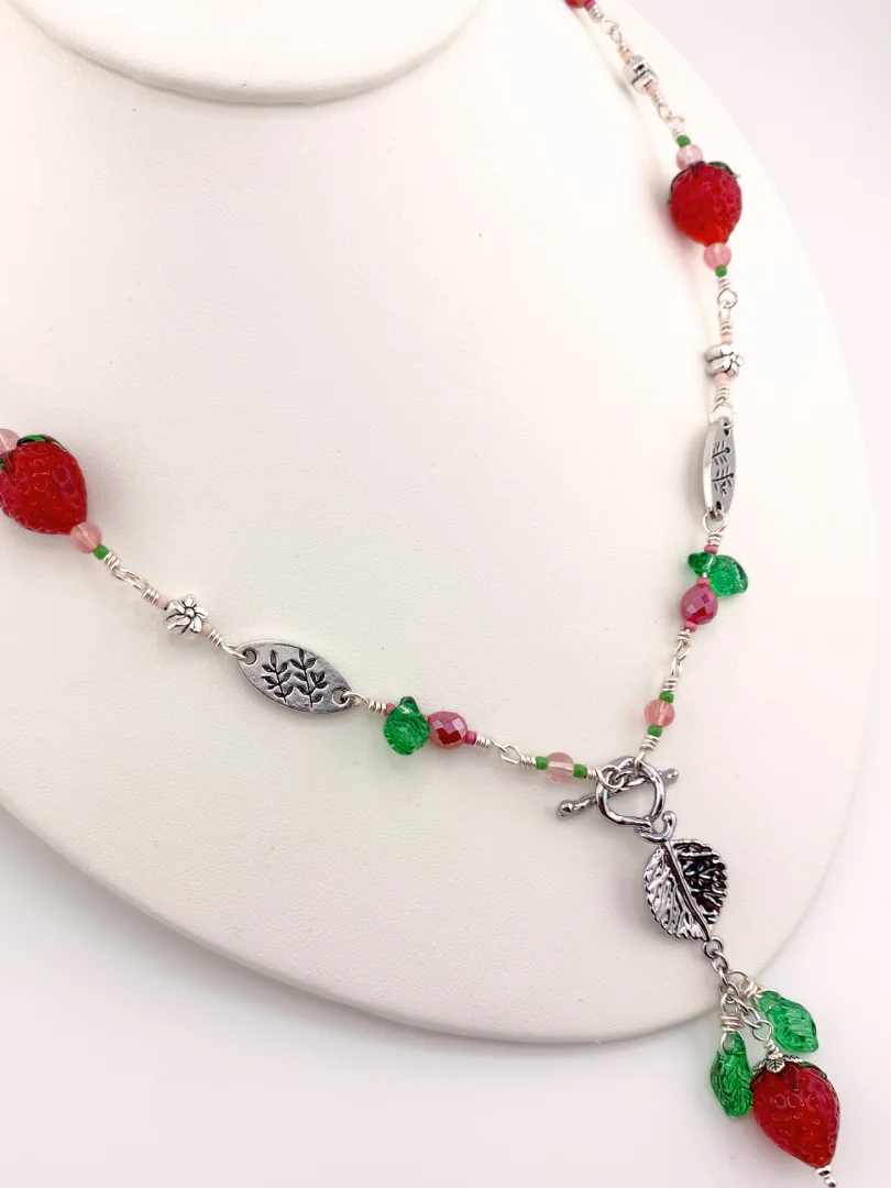 Lampwork Strawberry on Silver Leaf Toggle Necklace Set product image (2)