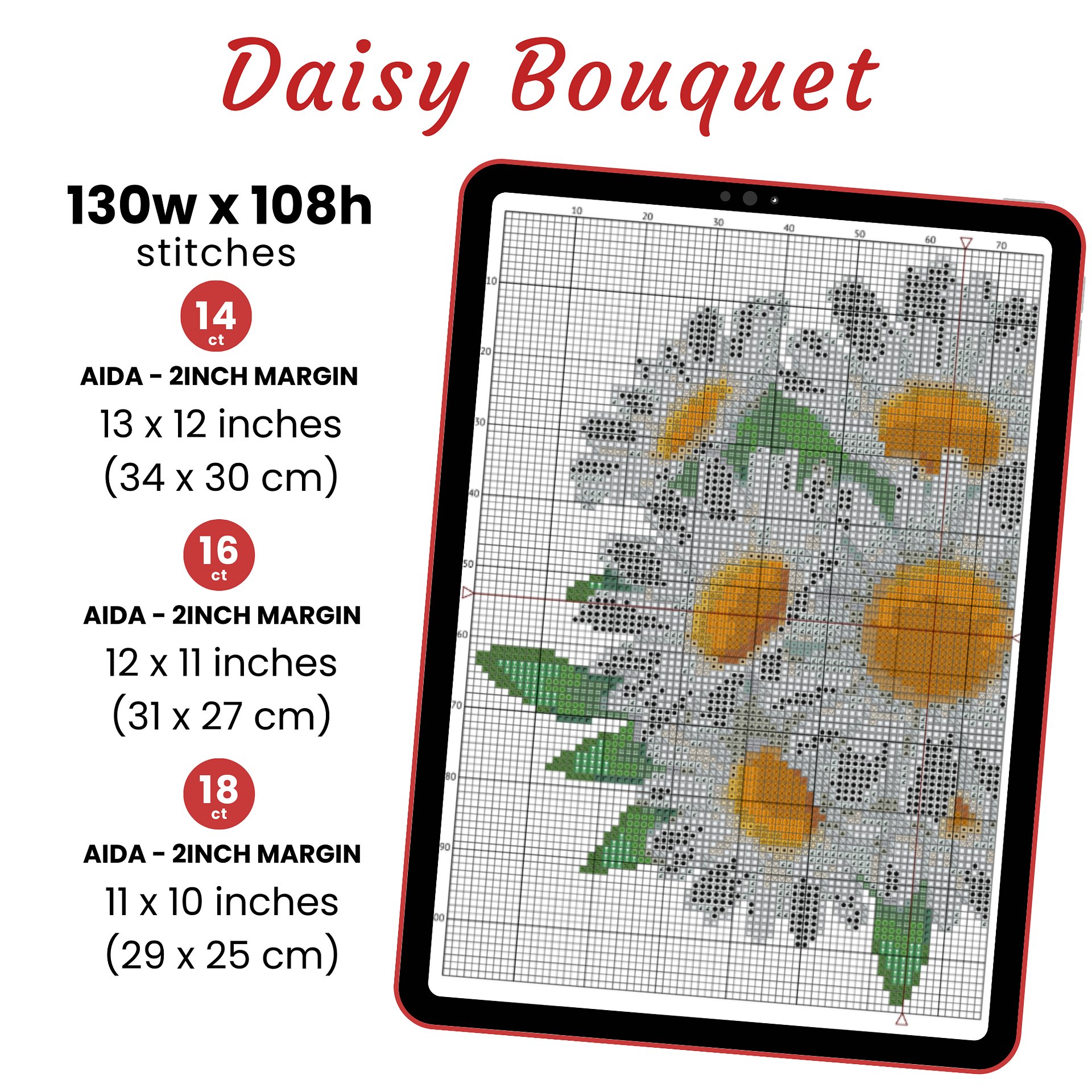 Daisy Bouquet Cross Stitch Pattern product image (2)