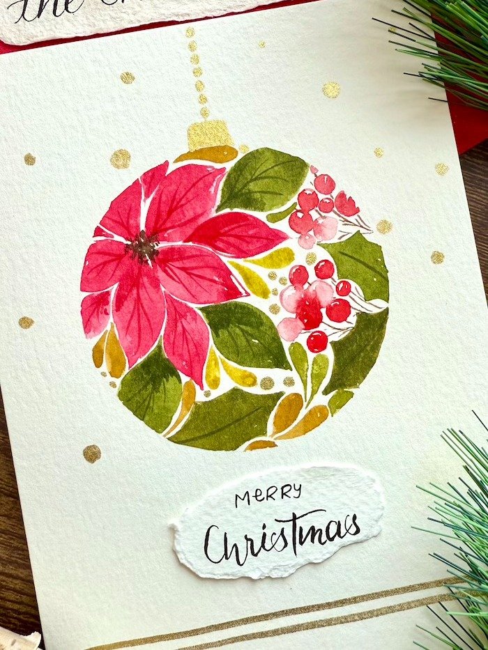 Hand-painted Watercolor Christmas Flower Ornament Cards product image (1)