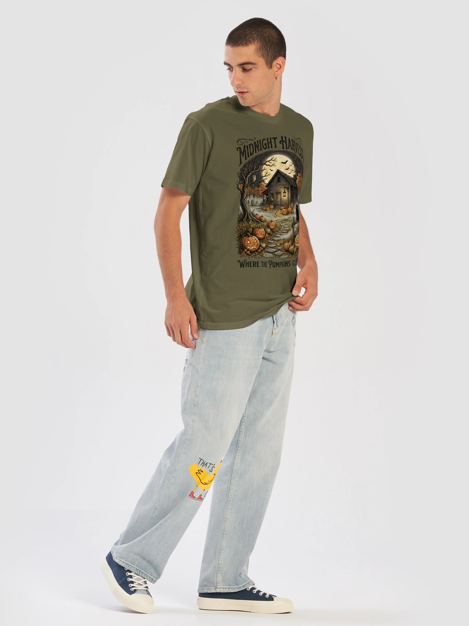 Halloween T-Shirt – Vintage Pumpkin & Haunted Farmhouse – Unisex product image (4)