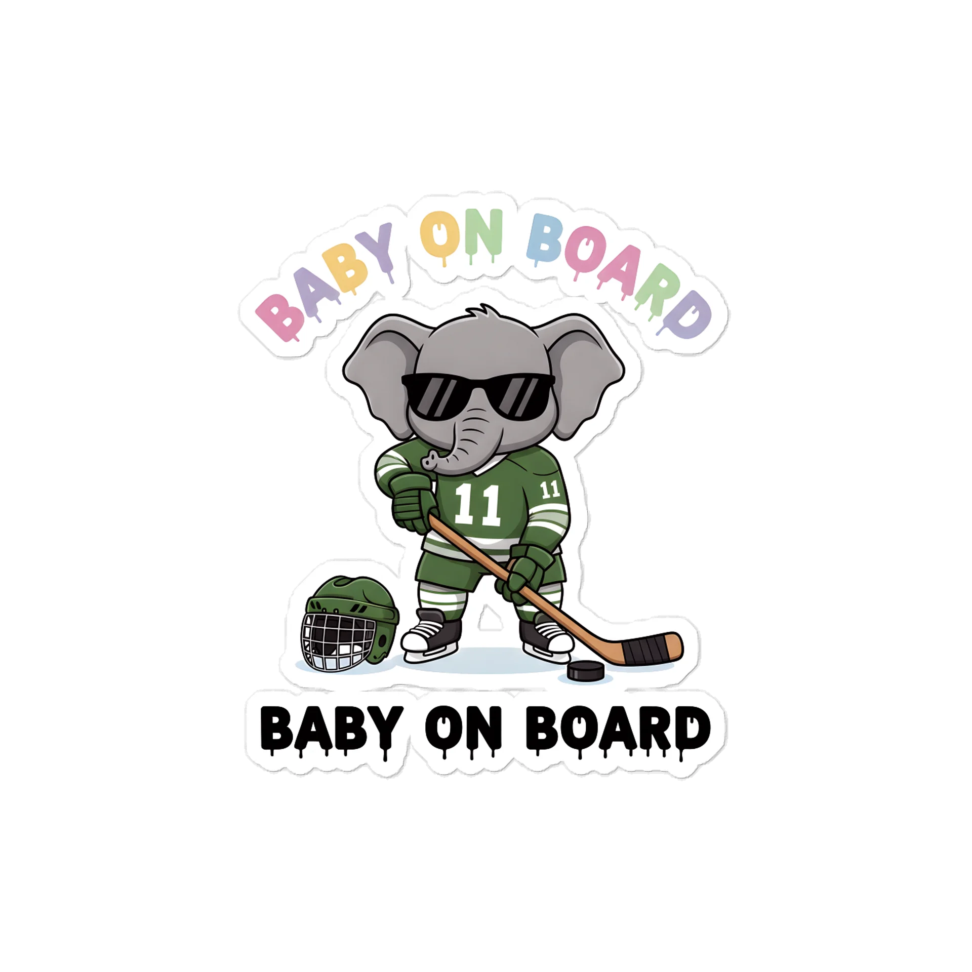 Funny Elephant Hockey Baby on Board Sticker - 5x5 Weatherproof Vinyl Car Decal - Premium Sporty Elephant Hockey Gift product image (1)