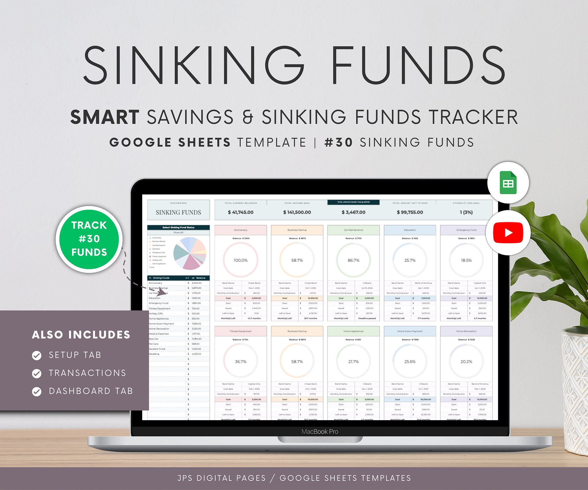 Sinking Funds Tracker Spreadsheet, Google Sheets Savings Tracker, product image (1)