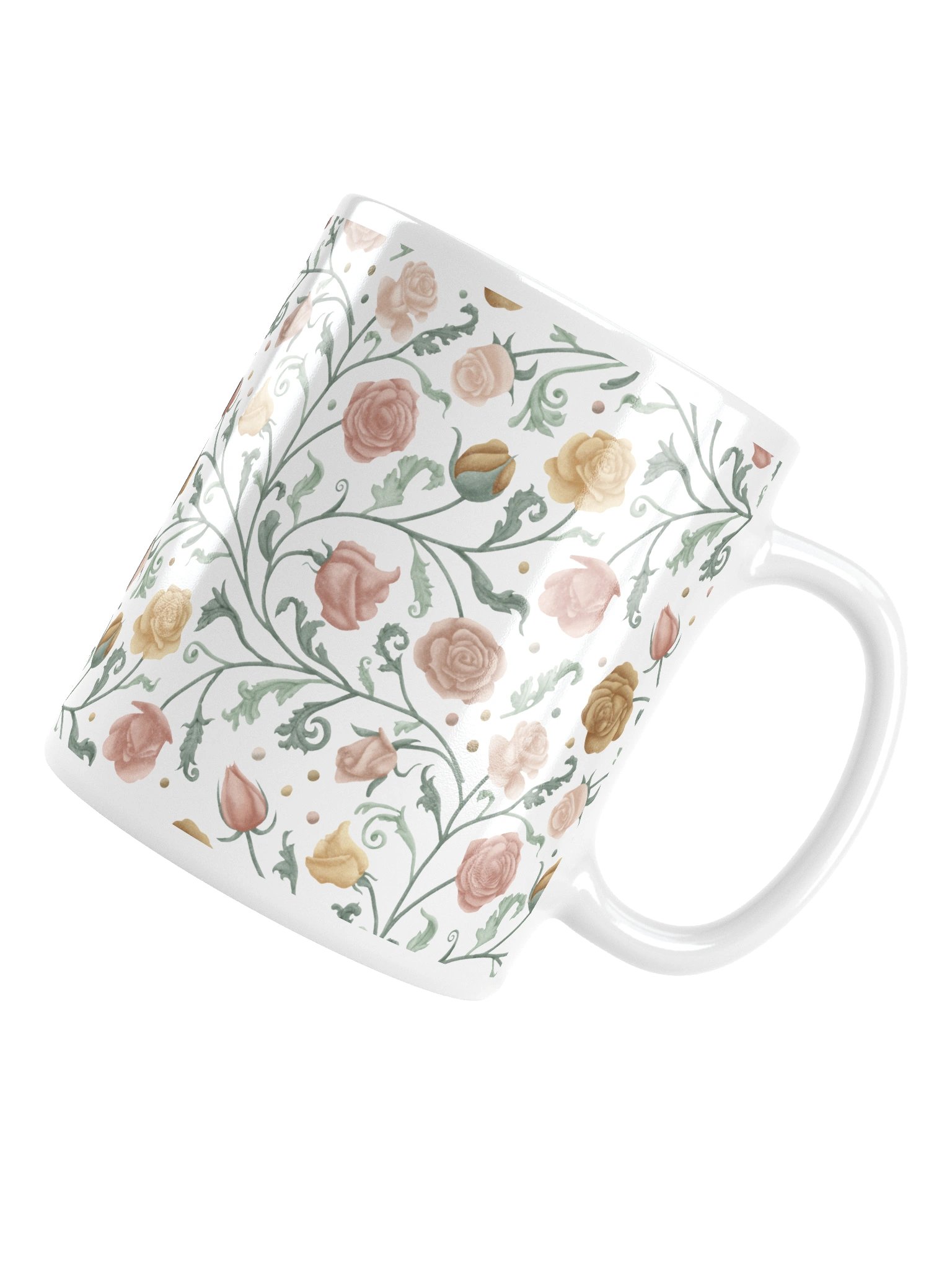 White glossy mug magical garden of renaissance. Elegant floral coffee mug for art lovers product image (13)