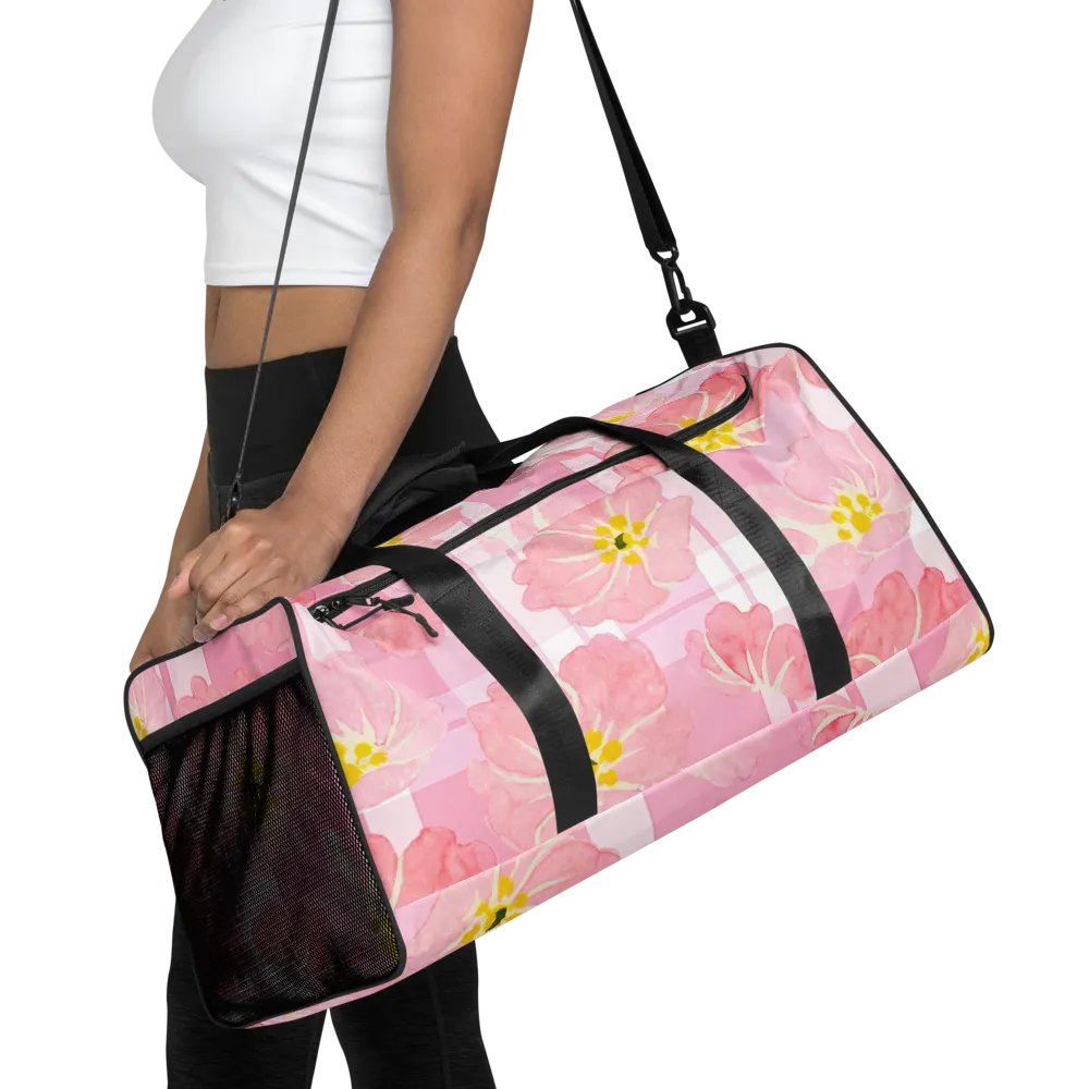 Pink Hibiscus Gingham Duffle Bag product image (7)