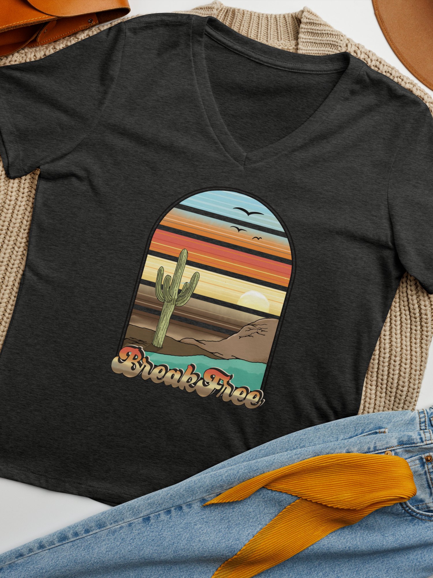 Women's Relaxed V-Neck T-Shirt - Break Free Cactus product image (2)